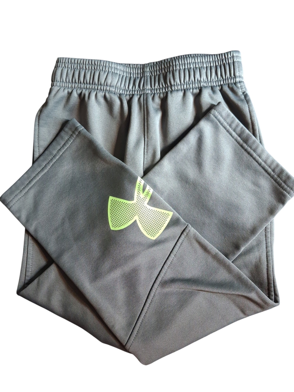 Kids Size 6 Under Armour Gray Jogger Pants with Neon Yellow Logo